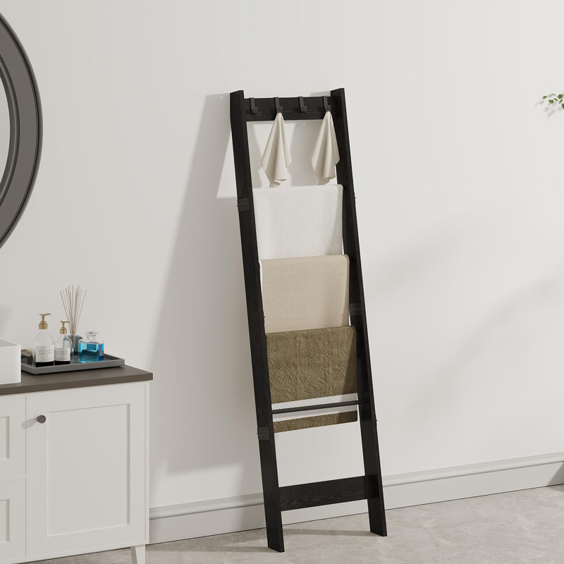 6 Tier Ladder Shelf With Removable Hooks, Black
