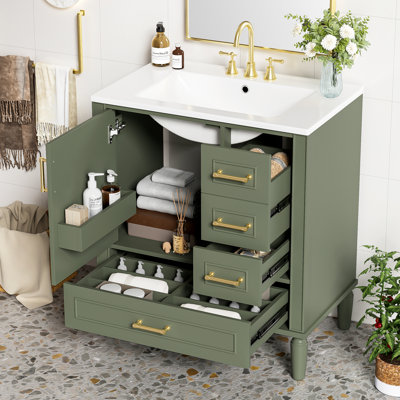 Functional Bathroom Vanity with Ceramic Sink, Soft-Close Door, Multiple Drawers, Ample Storage, and Modern Design for a Practical Bathroom Upgrade