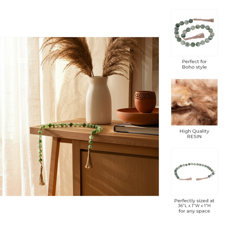 Resin Bead Strand with Tassels - Modern Boho Decorative Accent Featuring Sleek Resin Design and Contemporary Trendy Style for Versatile Statement Displays