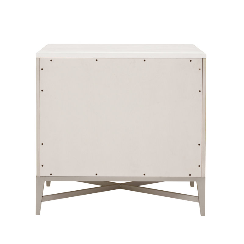 Beige and White 2-Drawer Nightstand with USB-C Port