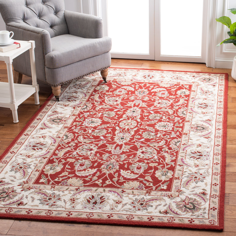 Hollander Oriental Handmade Hooked Wool Burgundy/Ivory Area Rug, Rectangle 1'5" x 3'