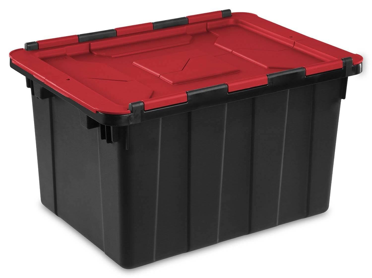 Sterilite 12 Gallon/45 Liter Hinged Lid Industrial Tote, Red Lid & Reviews