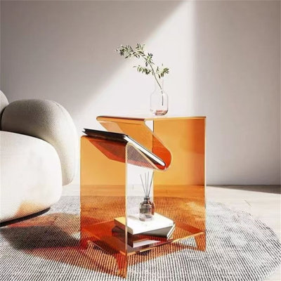 Beshir 16-inch Modern Italian Shaped Acrylic Living Room Negotiation Table with Side Magazine Bookshelf