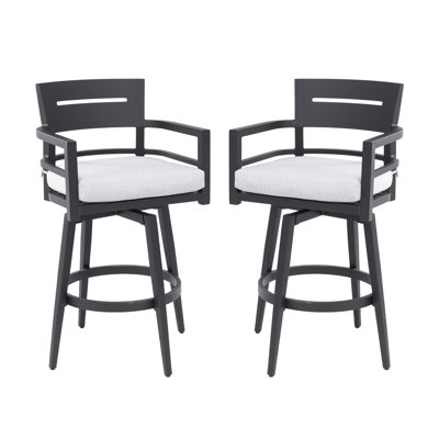 Kendrick Patio 29.65" Seat Height Swivel Bar Stools with Sunbrella Cushions by George Oliver
