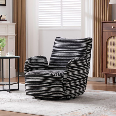 Chaise de loisirs pivotante à 360 ° de style moderne avec accoudoirs rayés en tissu