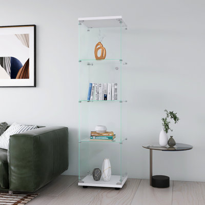 Vitrine blanche en verre avec 4 tablettes - pour exposer des objets de collection et des œuvres d'art 64,7 po x 16,7 po x 14,3 pi