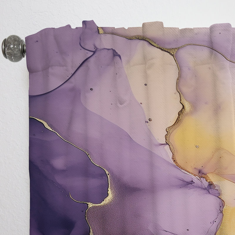 Purple and Gold Marble Ink Clouds I - Fractals Curtain - Velvet Room Darkening - 1 panel, 52" W x 63" L