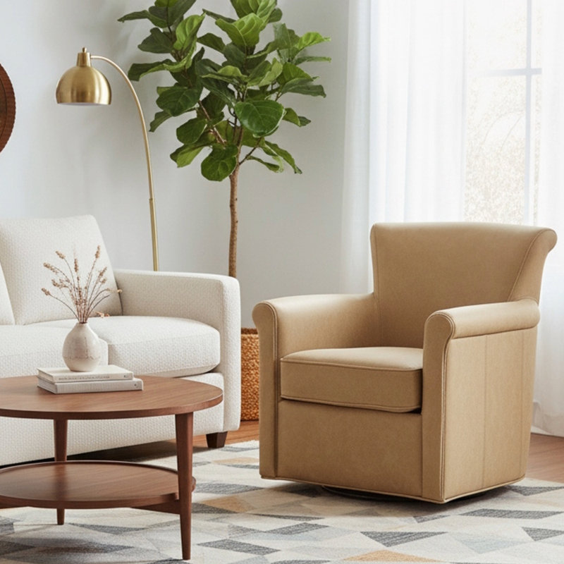 Westly Faux Leather Swivel Accent Chair, Light Brown