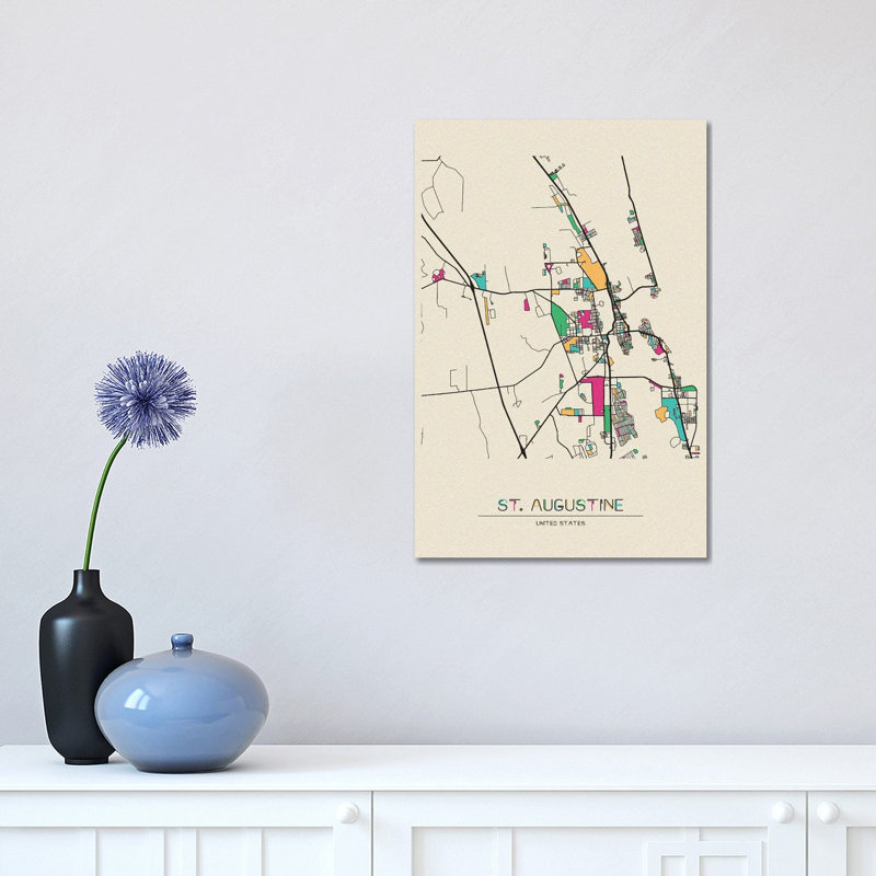 St. Augustine, Florida Map by Ayse Deniz Akerman - Wrapped Canvas Gallery-Wrapped Canvas Giclée, 30.48 cm H x 45.72 cm W