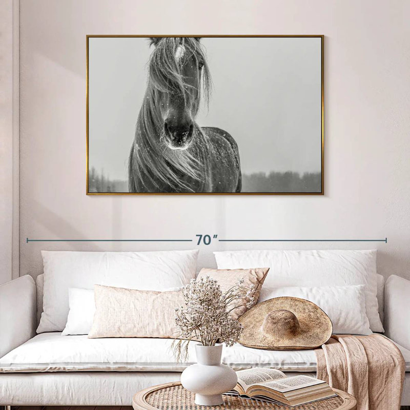 Cheval d'hiver, Cadre flottant doré, 46 po x 31 po