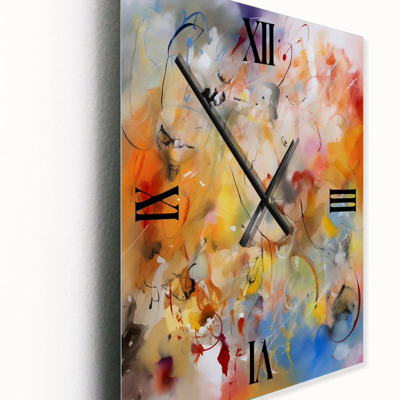 Horloge murale abstraite bleue, jaune et orange, Grand