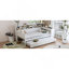 Lit de jour simple avec tablettes de rangement, lit multifonctionnel avec lit gigogne et bureau d'étude, antique, blanc-1985141232