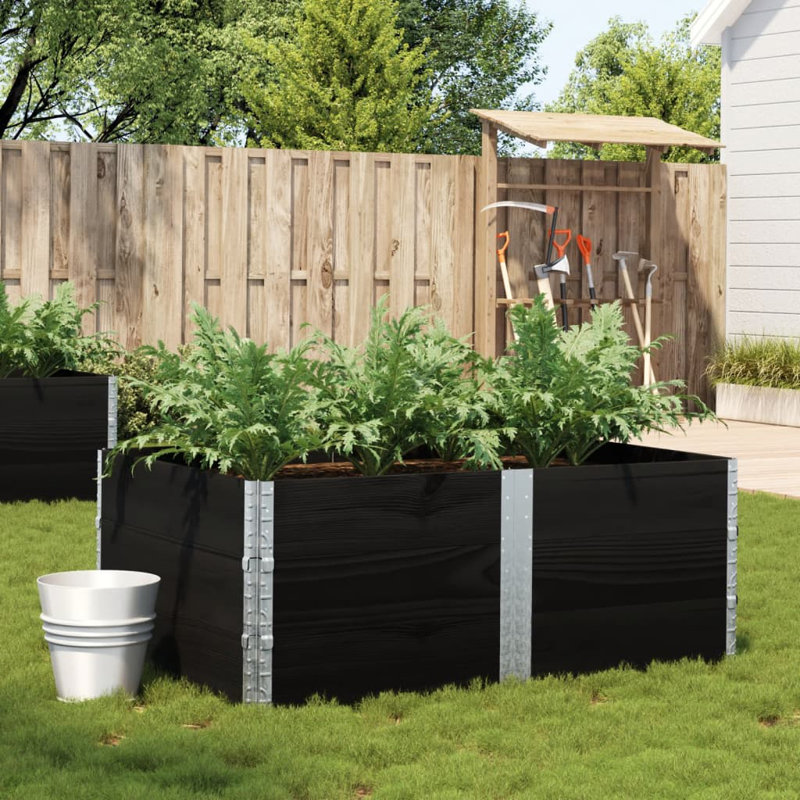 Corliss Wood Planter Box, Black, 23.82" H x 59.06" W x 19.69" D