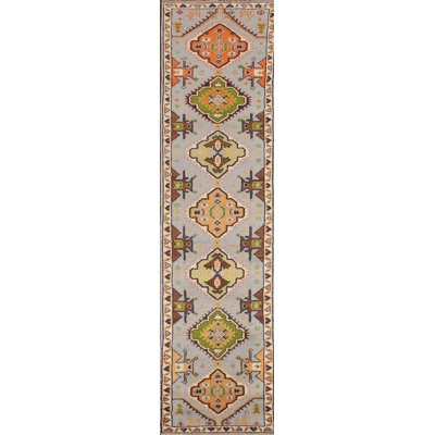 Geometric Traditional  Wool Runner Rug 3x12