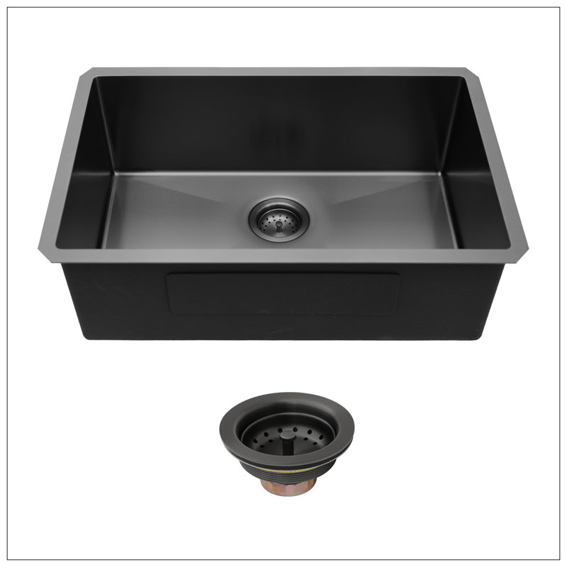 30"X18"X10" Gunmetal Black Undermount  Kitchen Sink 16 Gauge Single Bowl With Drain Assembly