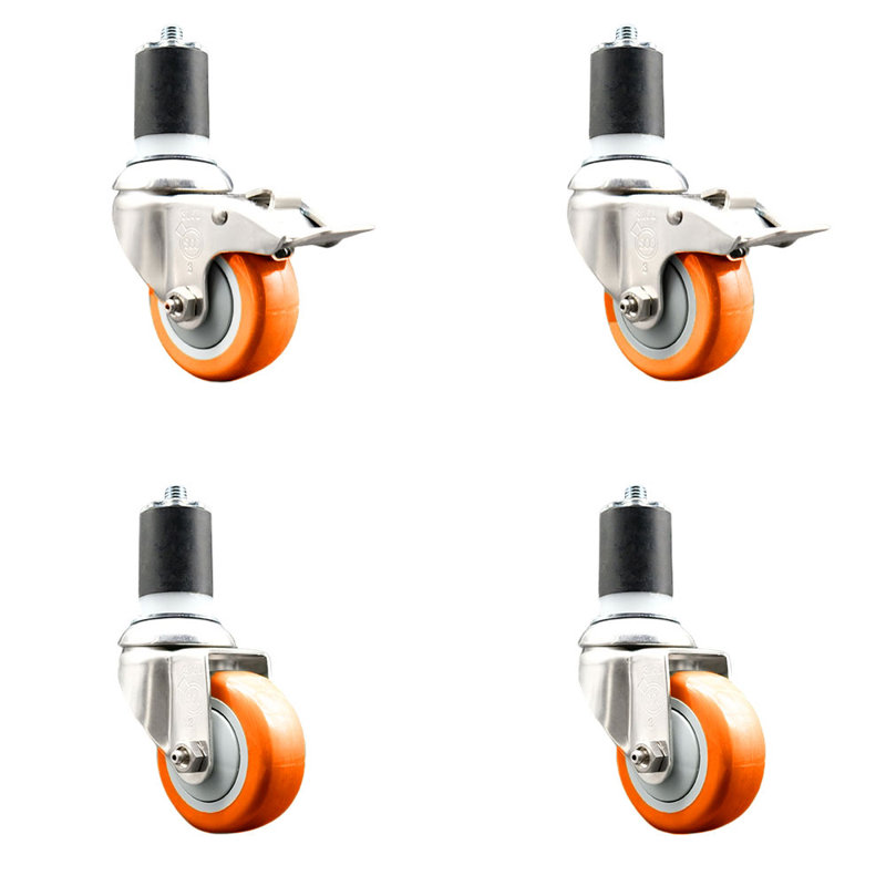 Ensemble de 3 roulettes à tige extensibles en polyuréthane pivotant en acier inoxydable de 3 pouces et de 3 pouces et 4 pouces