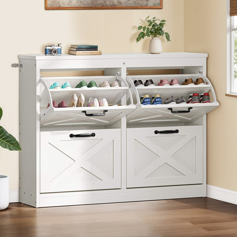 Stackable Shoe Storage Cabinet, White