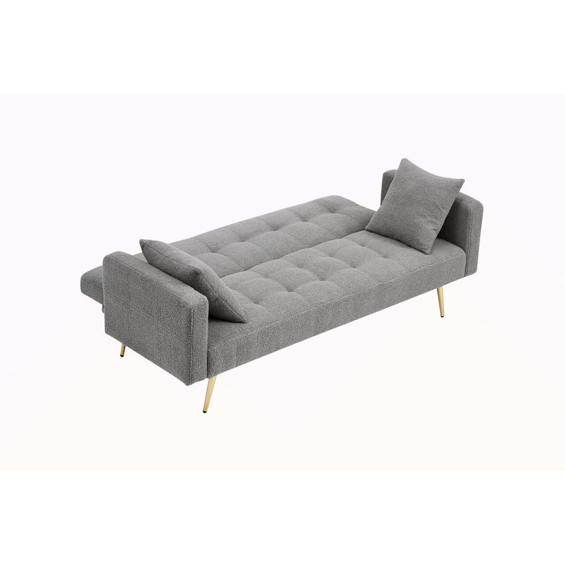 Canapé-lit en molleton 71,7 pouces avec deux coussins décoratifs inclus, Gris