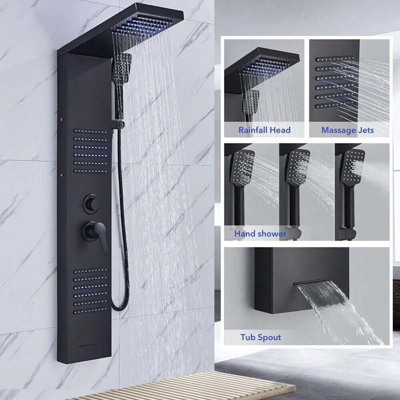 Système de douche à panneau de douche à DEL noir