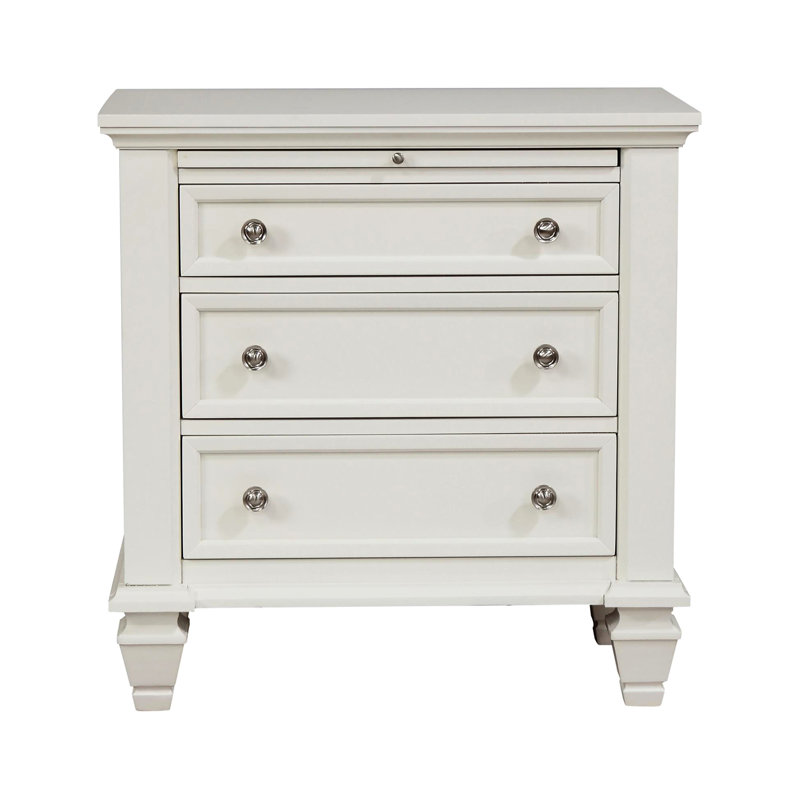 Élégante table de chevet blanche à 3 tiroirs avec plateau coulissant - Transformez votre chambre à coucher 3 tiroirs et pliable