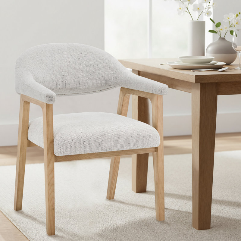 Chaise rembourrée Efren Daina Rosswell, Tissage ivoire Prestige