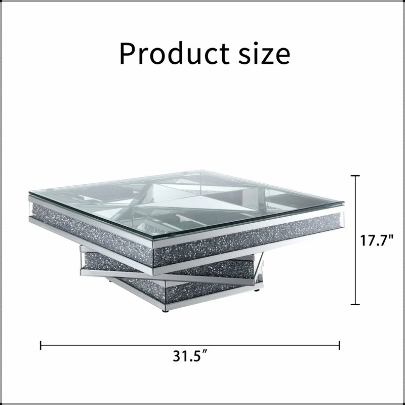 Table basse en verre à miroir Modern Modern Glam avec incrustation de losanges en acrylique, parfaite pour les salons contemporains et les décors élégants.