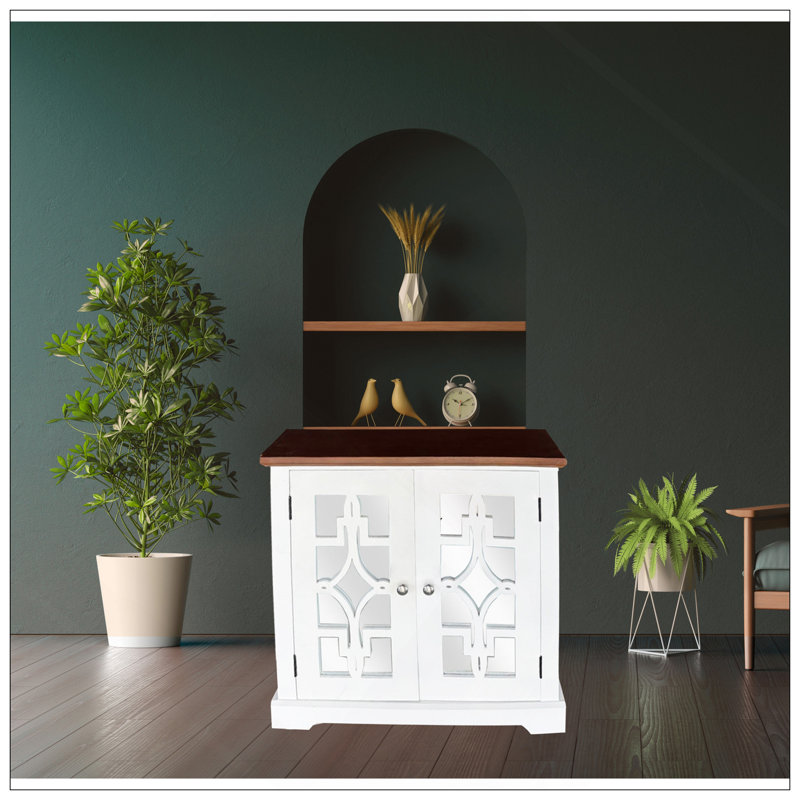 Armoire d'appoint en bois massif Logan avec porte miroir et tablette brun / blanc