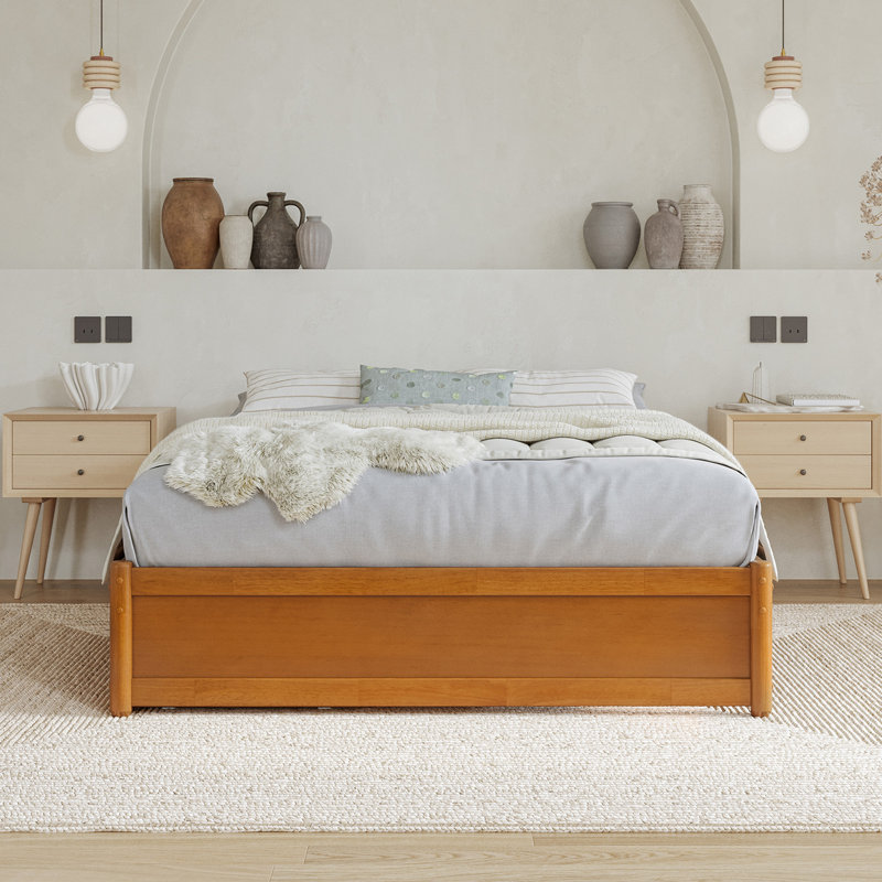 Lamariah Solid Wood Platform Storage Bed, Full, Light Toffee