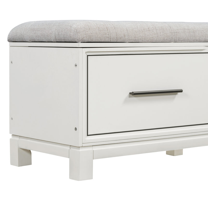 Shoe Bench with Removable Cushion, Entryway Storage Bench, White