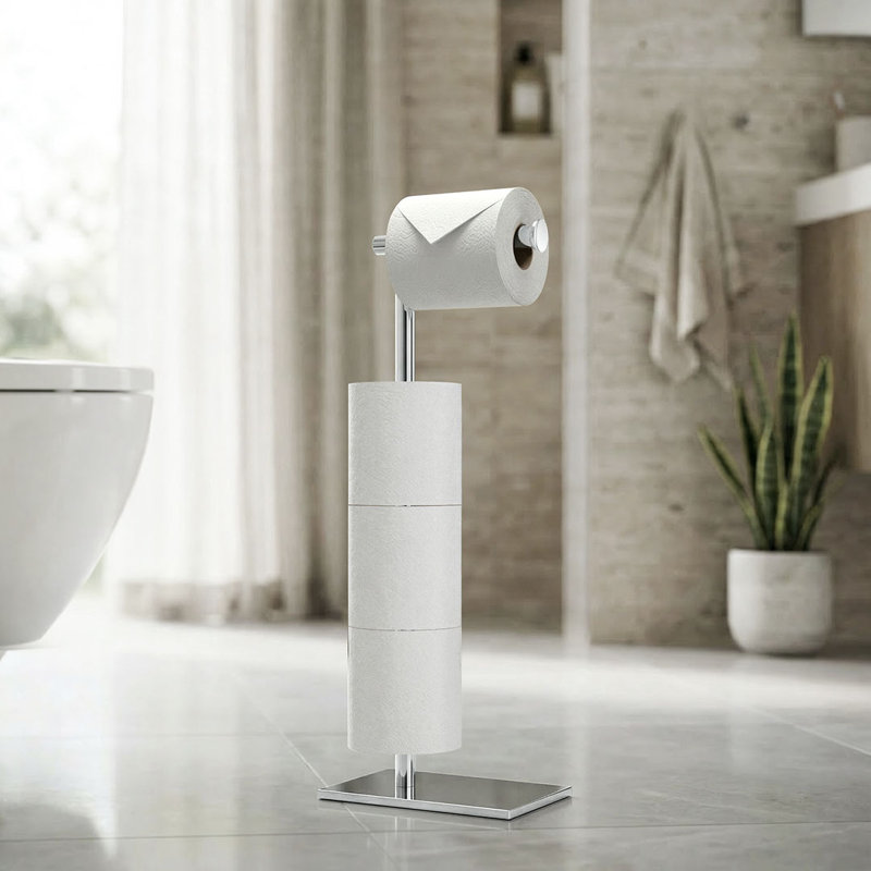 Freestanding Toilet Paper Holder with Storage, Chrome