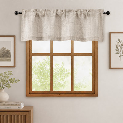 Linen Valances for Windows 1 Pcs, Light Filtering Textured Farmhouse Short Small Valance Curtains for Bathroom Basement Living Room Bedroom, Rod Pocket Half Curtains Over Sink, 52" Wx16 L