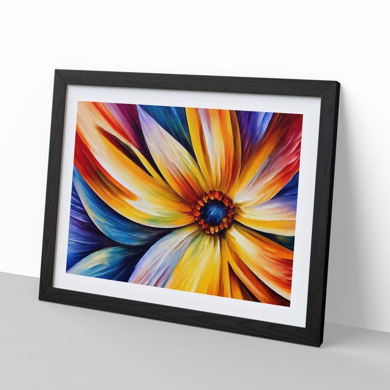 XH1022-6596X Painted Daisy Flower Vol.2 Abstract - Single Picture Frame Painting, Black Framed, 46cm H x 64cm W x 2cm D