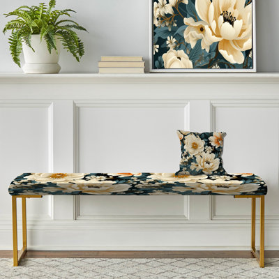 Banc de pivoines rétro beige et bleu sarcelle Nostalgia
