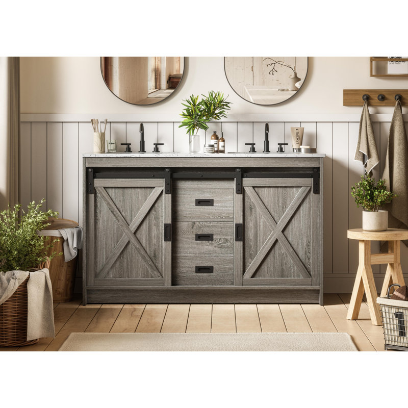 Boden 54 inch Double Bathroom Vanity, Rustic Gray