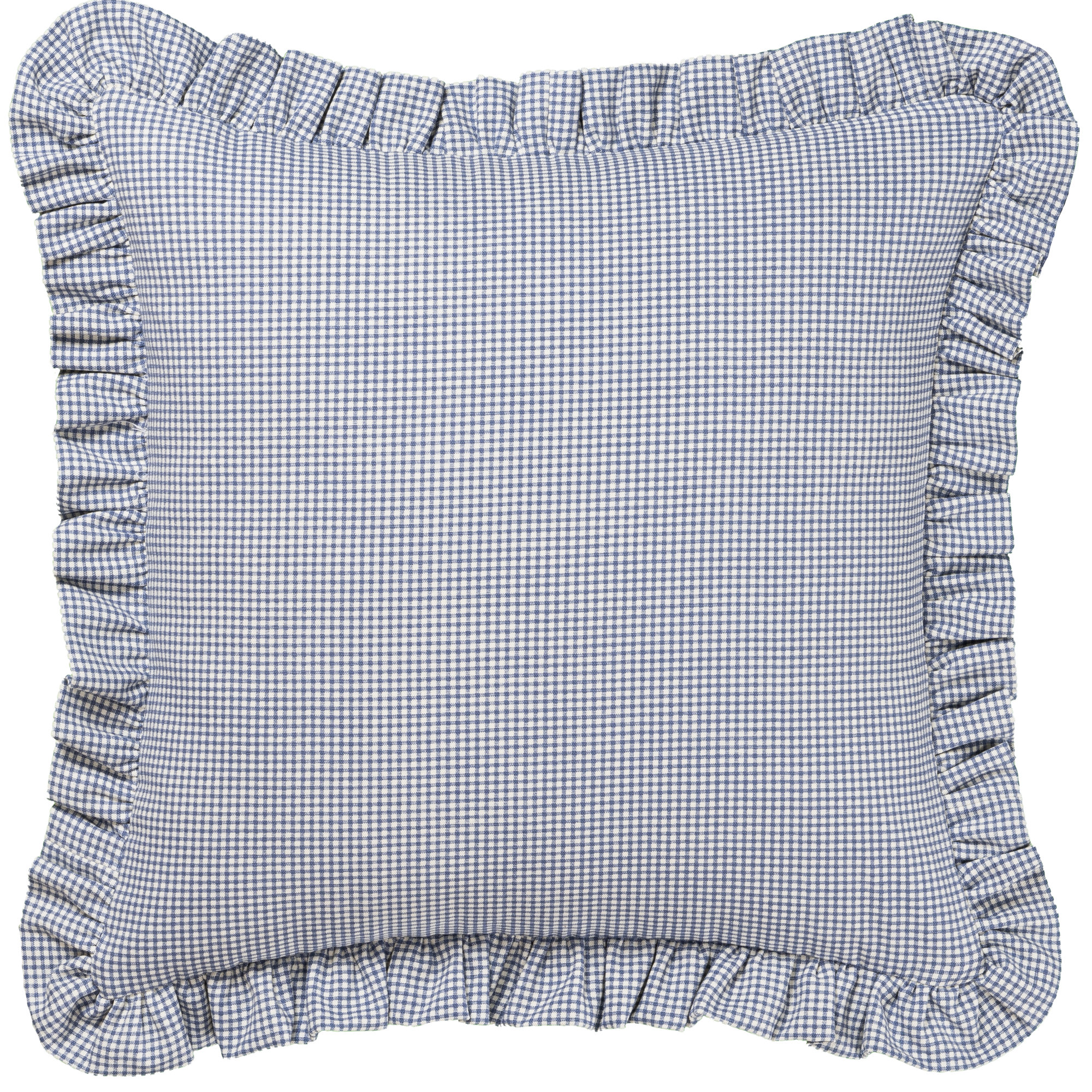 Birch Lane Mini Check Ruffled Accent Pillow, Feather, Blue