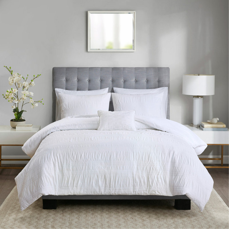 Ensemble de housse de couette en coton 4 pièces à motif rayé élégant et tissu texturé doux King / Cal King