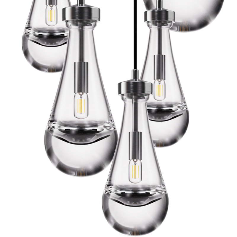 7-Lights Raindrop Solid Thick Glass Pendant light, Nickel