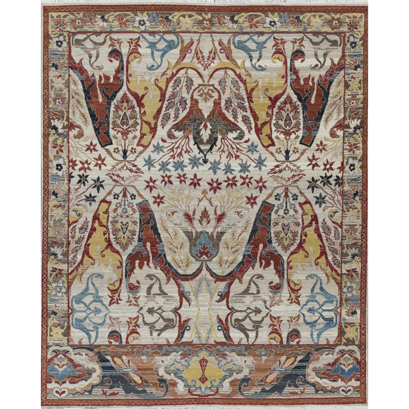 Tapis ivoire et rouille de haute qualité noué à la main, Rectangle 9' x 12'