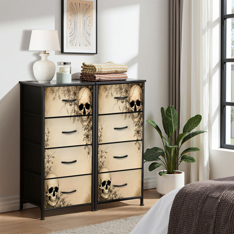 4 Drawer Dresser for Bedroom, Narrow Chest of Drawers, Wooden Top and Study Iron Frame 18"x37.5"-(WxH)