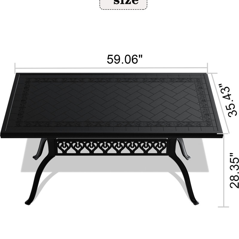 Table de patio en aluminium moulé avec cadre noir rectangulaire