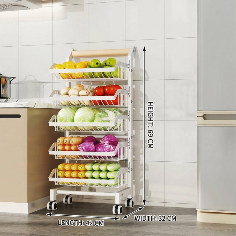 16.5" Wide Rolling Storage Trolley with Locking Casters | Carbon Steel 3/4/5-Tier Utility Cart for Kitchen, Bedroom & Office – Multi-Purpose Mobile Organiser