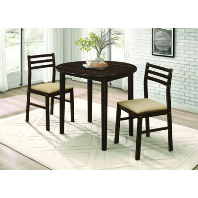Curwensville 3-piece Round Drop Leaf Dining Table Set Cappuccino