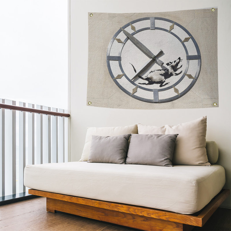 Tapisserie d’horloge en polyester rat, H 50 po x l 59 po x P 1 po, Beige