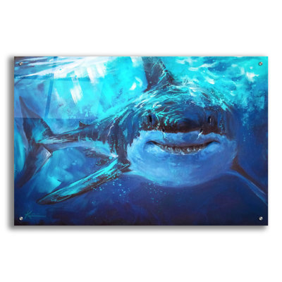 Highland Dunes 'Deep Blue Great White Shark' by Lindsay Kivi Acrylic Glass Wall Art
