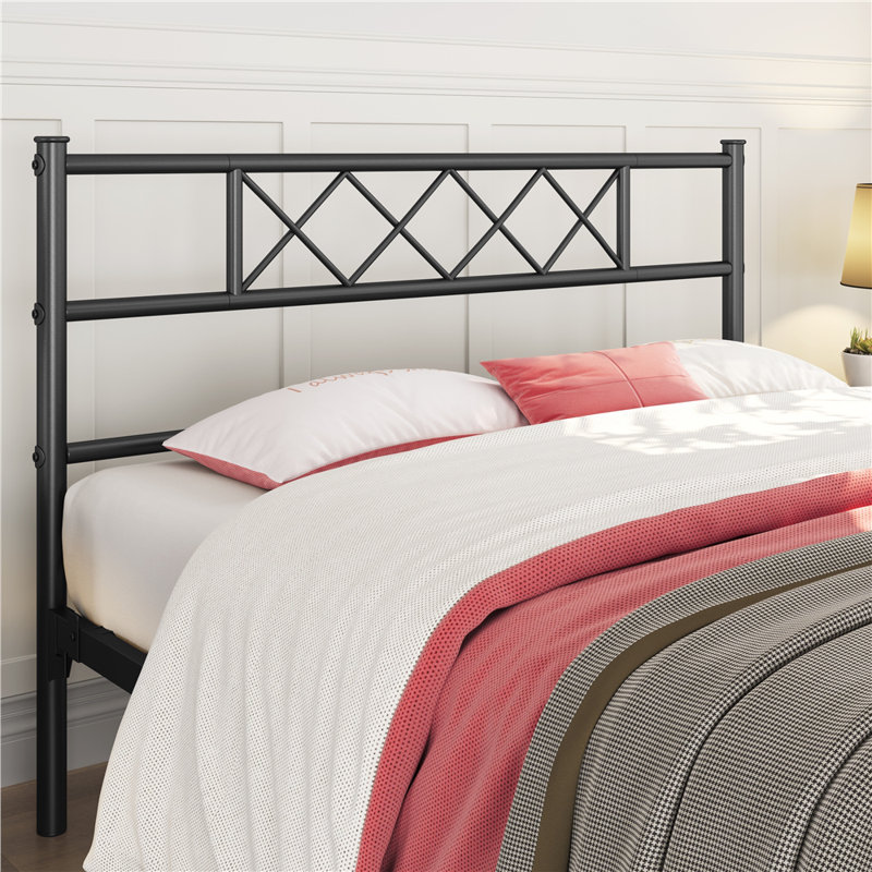 Modern Metal Bed Frame with Cross-design Headboard & Footboard, Double (4'6), Black