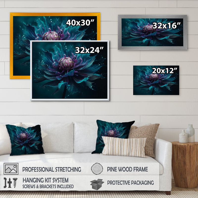 Fleur de lotus mauve floral II sur toile, H 12 po x l 20 po x P 1 po, Encadrement doré