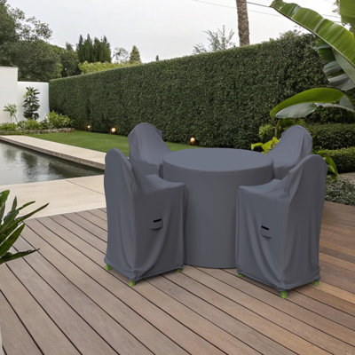 Covers & All Outdoor Bar Set Covers For Palm Coast 5-Piece Round Farmhouse Table & Chairs, Water-Repellent UV-Resistant Polyester by Covers & All