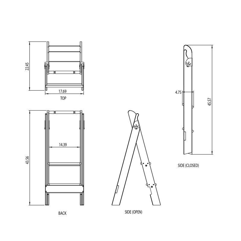 Escabeau en bois à 2 marches 43-1 / 2 "avec capacité de charge de 250 lb., Acajou / bronze huilé