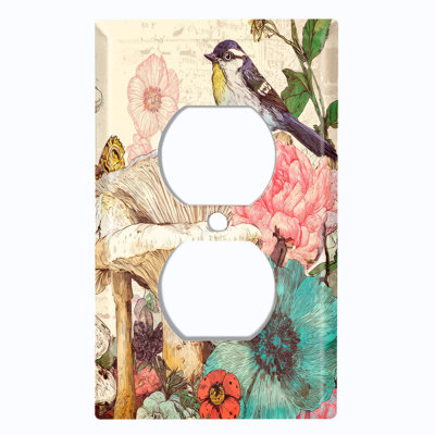 Metal Light Switch Plate Cover; US Standard Size 1 Gang Duplex - Botanical Folk Art