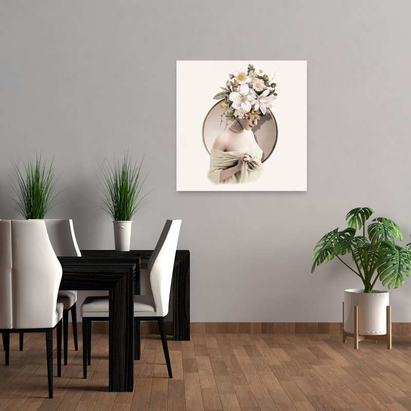 «Elegant Woman», impression florale classique délicate, portrait floral élégant, 36" H x 36" W